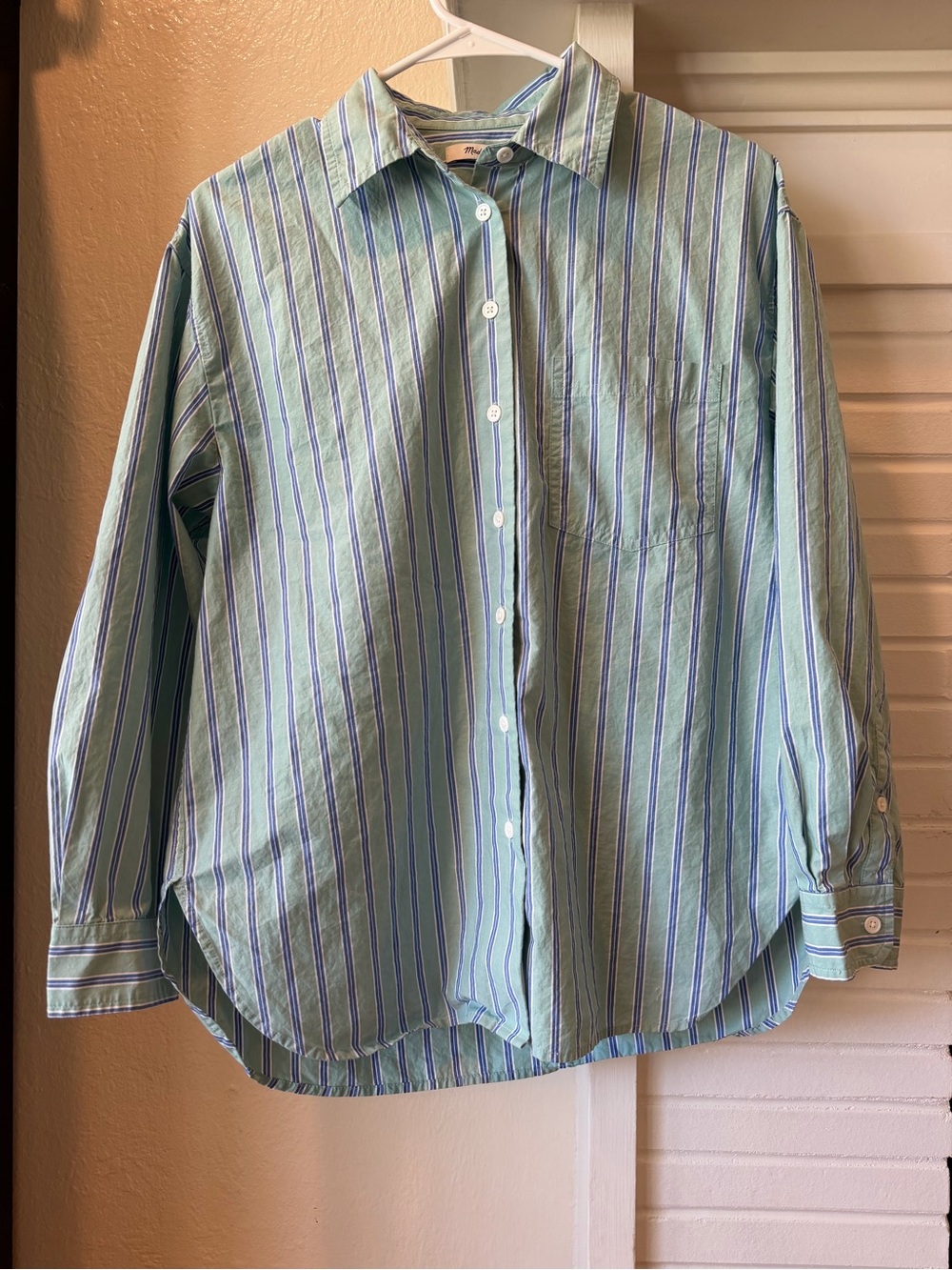 Madewell Teal Green Blue Striped Oversized Button Down Shirt Size Small
